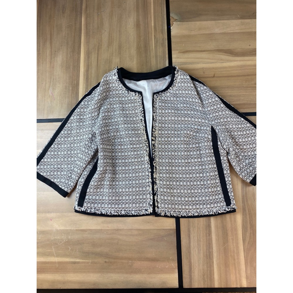 Trixi Schober Germany Black White Tweed‎ Collarless Cropped Jacket Women